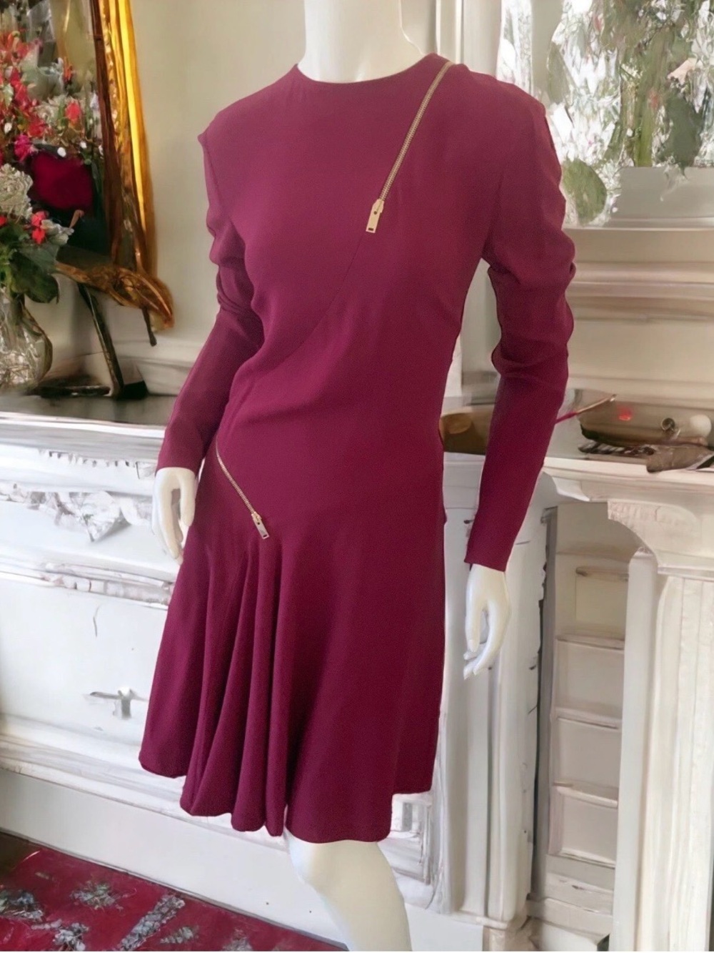 Stella McCartney Long-Sleeve Wine Red Fit-and-Flare Dress - Picture 2 of 5